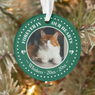 Forever in Our Hearts Cat Photo and Name Memorial Ornament