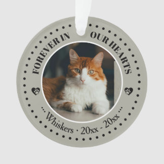 Forever in Our Hearts Cat Photo and Name Memorial Ornament