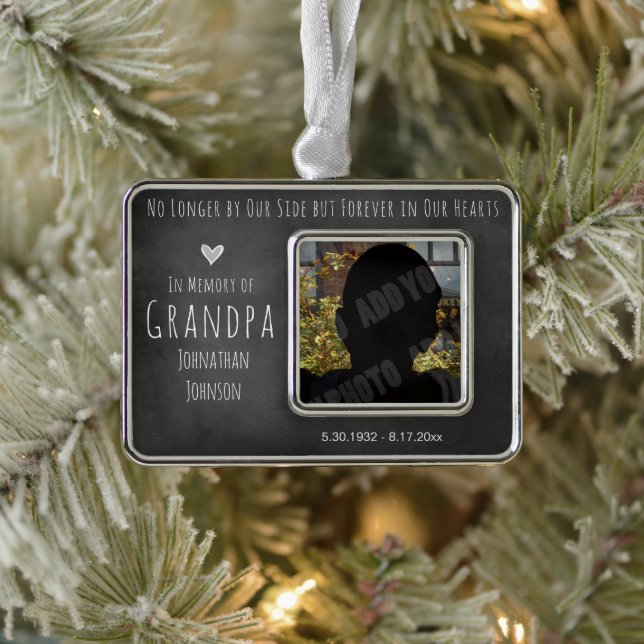 Forever in Our Hearts Chalkboard Photo Silver Plated Framed Ornament (Tree)
