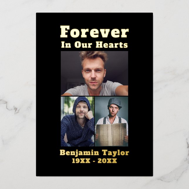 Forever In Our Hearts Custom 3 Photo Black Gold (Front)