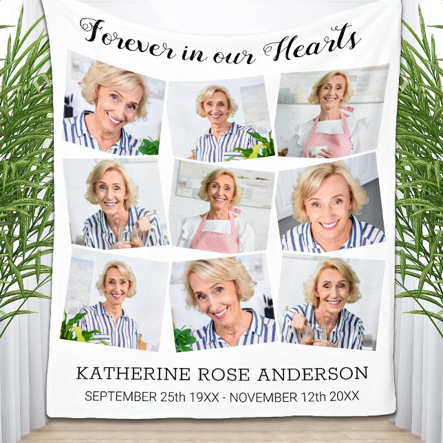 Forever In Our Hearts Custom 9 Photo Memorial Fleece Blanket (Creator Uploaded)