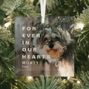 Forever in Our Hearts Custom Dog Photo Memorial Glass Tree Decoration