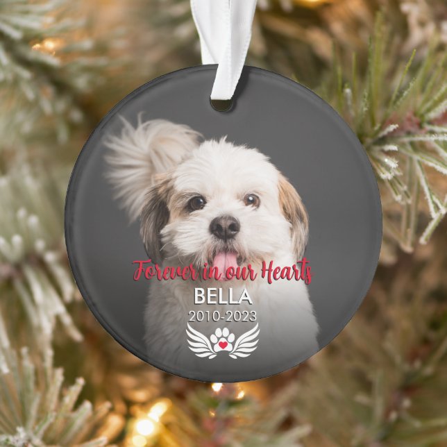Forever in our Hearts Dog 2 Photo Pet Memorial Ornament (Tree)