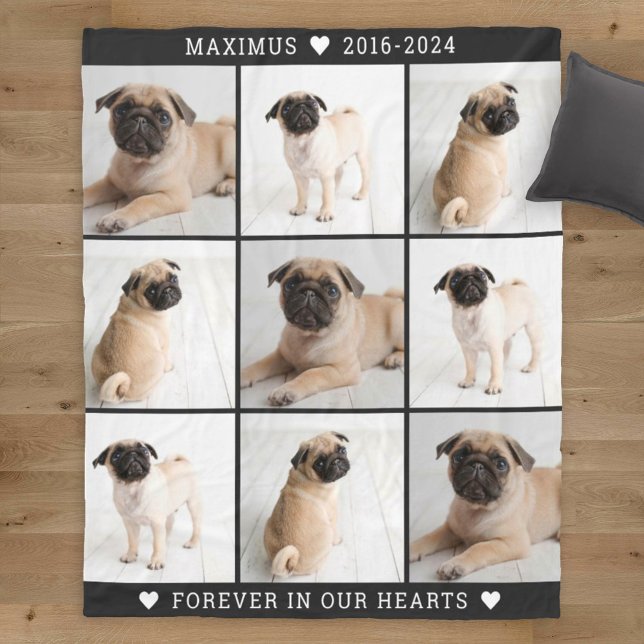Forever in Our Hearts Dog Photo Collage Memorial Fleece Blanket (Creator Uploaded)