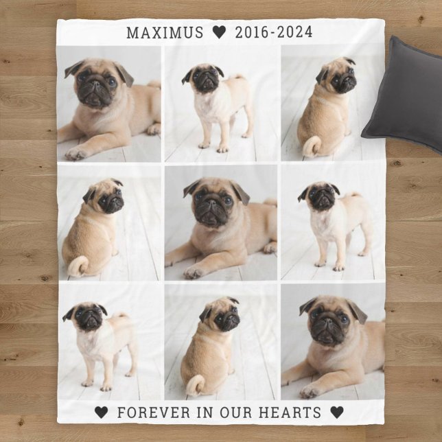 Forever in Our Hearts Dog Photo Collage Memorial Fleece Blanket (Creator Uploaded)