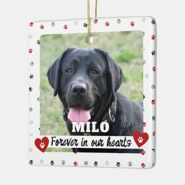 Forever in our Hearts Dog Photo Pet Loss Keepsake Ceramic Ornament (Left)