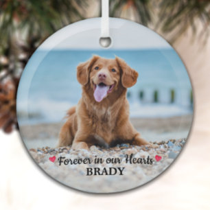 Forever In Our Hearts Dog Photo Pet Memorial Glass Tree Decoration