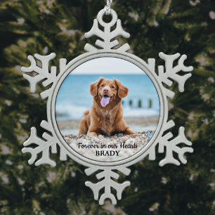 Forever in our Hearts - Dog Photo Pet Memorial Snowflake Pewter Christmas Ornament