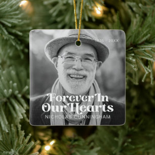 Forever In Our Hearts Elegant Photo Memorial Ceramic Ornament