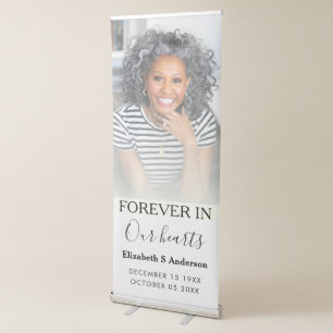 Forever in Our Hearts Elegant Script Funeral Photo Retractable Banner