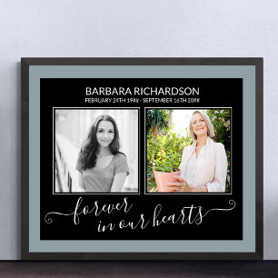Forever in our Hearts Elegant Script Photo Funeral Poster