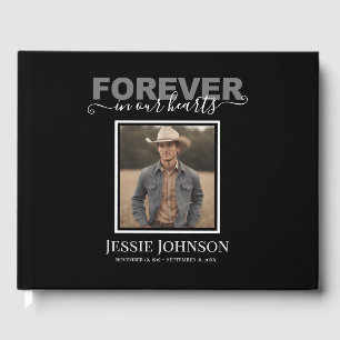 Forever in Our Hearts Elegant Script Photo Guest Book