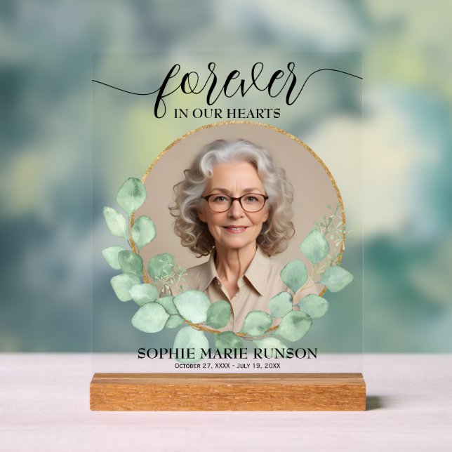 Forever in our Hearts Eucalyptus Funeral Acrylic Sign (Neutral)