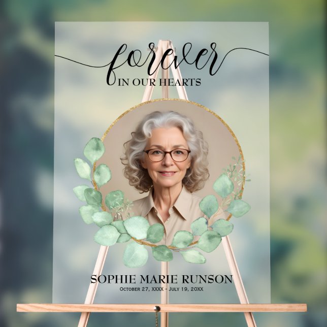 Forever in our Hearts Eucalyptus Funeral Acrylic Sign (Neutral)
