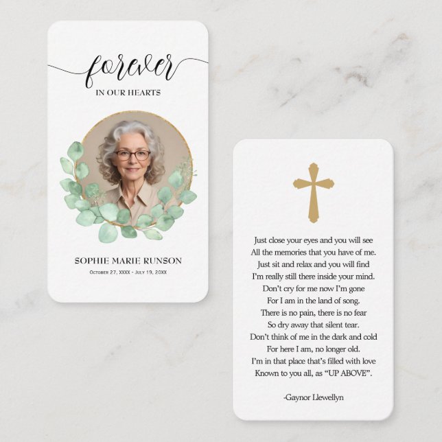 Forever in our Hearts Eucalyptus Prayer Card (Front/Back)