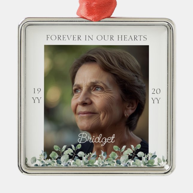 Forever In Our Hearts Eucalyptus Remembrance Metal Tree Decoration (Front)