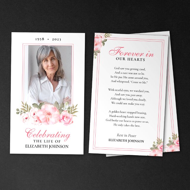 Forever In Our Hearts Floral Memorial Photo Card (Creator Uploaded)