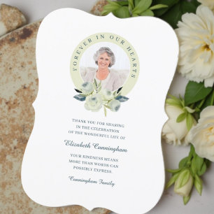 Forever In Our Hearts Floral Photo Memorial Thank You Card
