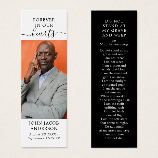 Forever In Our Hearts Funeral Bookmark (Front & Back)