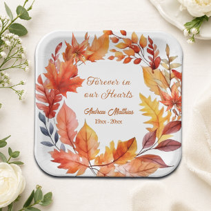 Forever in our Hearts Funeral Fall Floral Paper Plate
