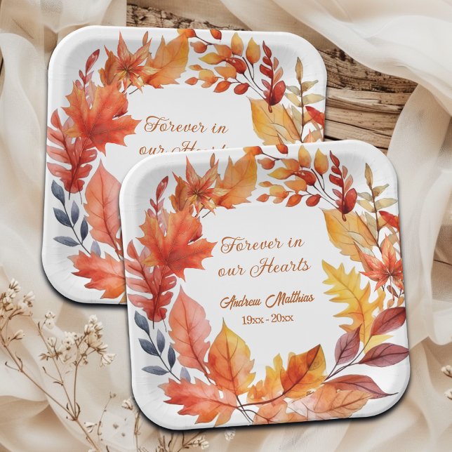 Forever in our Hearts Funeral Fall Floral Paper Plate (Creator Uploaded)