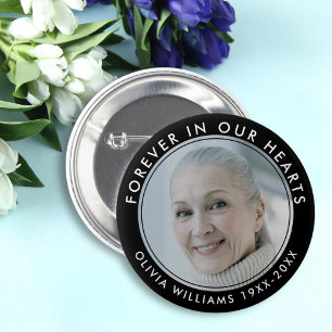 Forever in Our Hearts Funeral Memorial Black Photo 6 Cm Round Badge