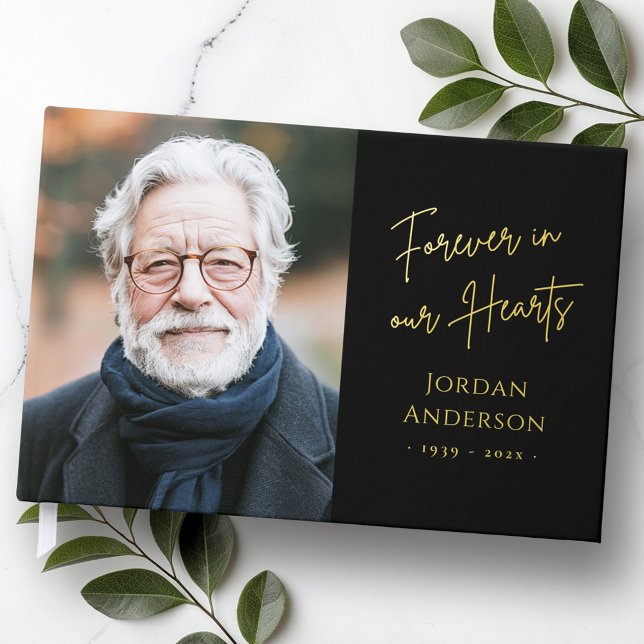 Forever in our hearts funeral memorial photo real guest book (Forever in our hearts funeral memorial photo real foil guest book)