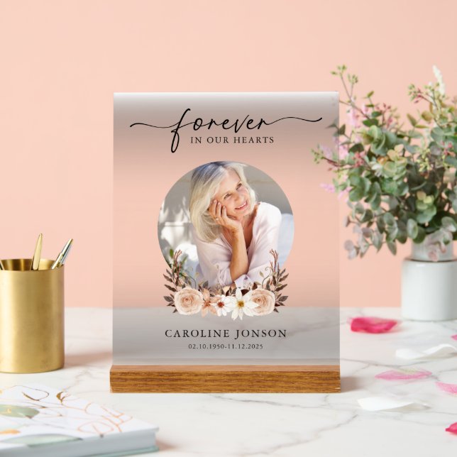 Forever in Our Hearts Funeral Memorial Service Acrylic Sign (Wedding)