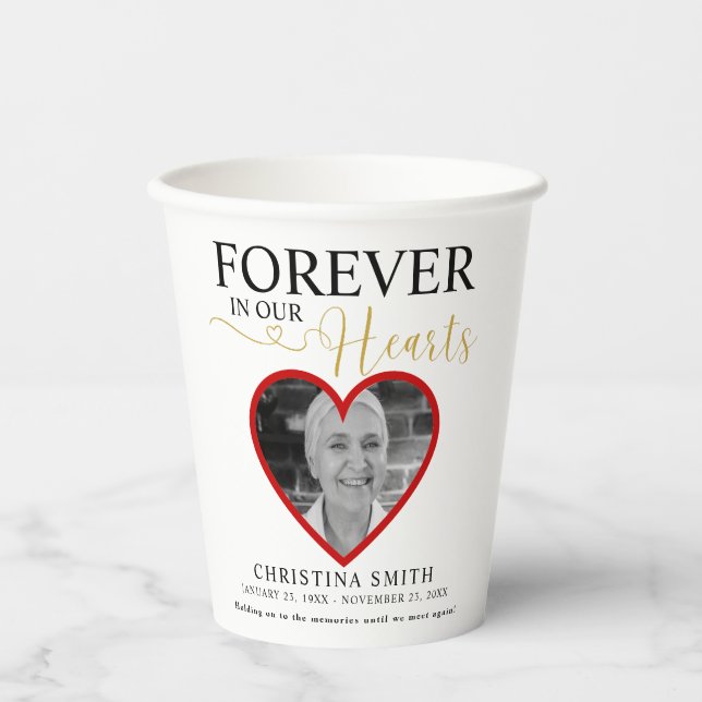 Forever in our hearts Funeral Photo Memorial  Tri- Paper Cups (Front)