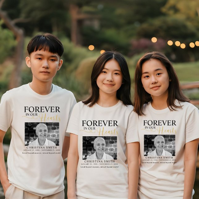 Forever in our hearts Funeral Photo Memorial  Tri- Tri-Blend Shirt (Creator Uploaded)