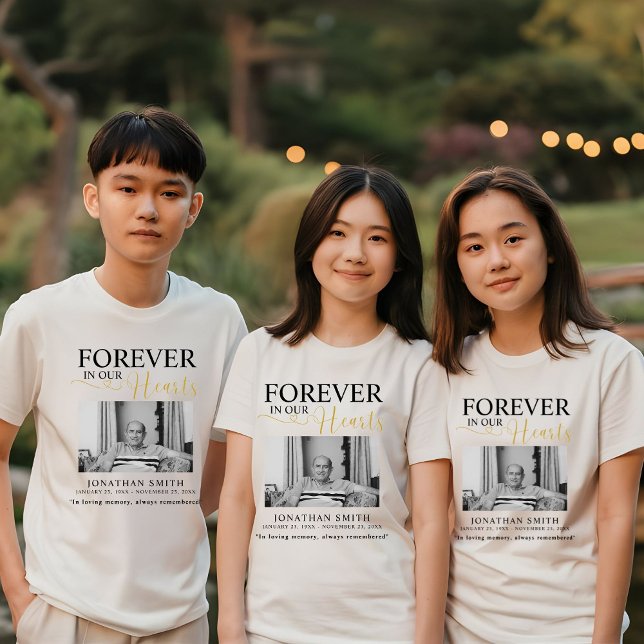 Forever in our hearts Funeral Photo Memorial  Tri- Tri-Blend Shirt (Creator Uploaded)