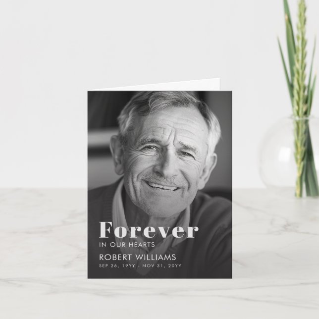 Forever In Our Hearts Funeral Photo Program Card (Front)
