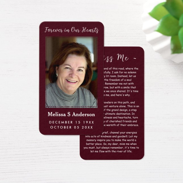 Forever in Our Hearts Funeral Prayer Photo Card (Desk)