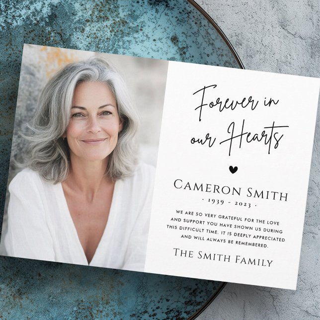 Forever in our hearts funeral sympathy thank you card (Any color cross photo funeral sympathy thank you)