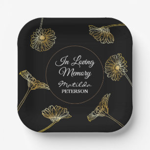 Forever in Our Hearts Gold Flowers Funeral  Paper Plate