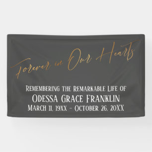 Forever in Our Hearts Gold Handwriting Dark Grey Banner