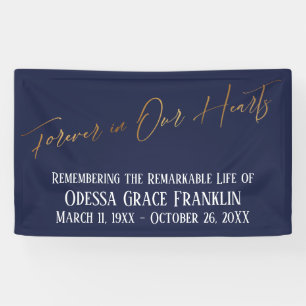 Forever in Our Hearts Gold Handwriting on Navy Banner