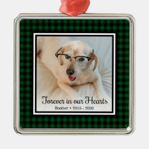 Forever In Our Hearts Green Buffalo Check Memorial Metal Tree Decoration