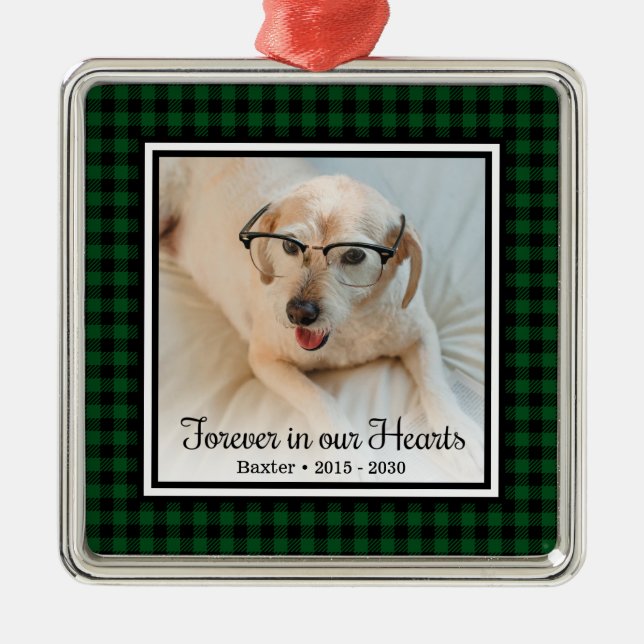 Forever In Our Hearts Green Buffalo Check Memorial Metal Tree Decoration (Front)