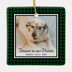 Forever In Our Hearts Green Buffalo Plaid Dog Ceramic Ornament