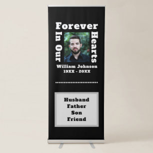 Forever In Our Hearts Grief Funeral Memorial Photo Retractable Banner