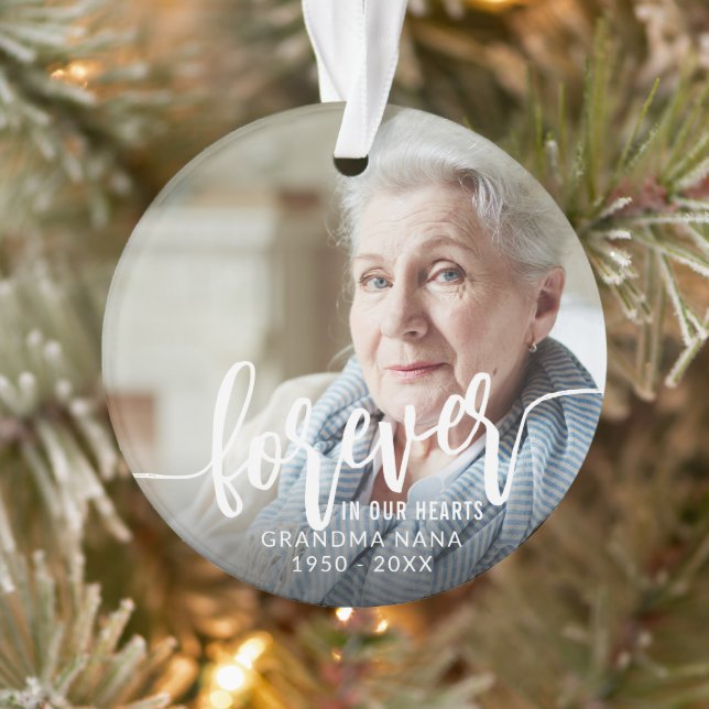 Forever In Our Hearts Hand Lettering 2 Photos Ornament (Tree)