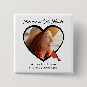 Forever in our Hearts Heart Photo & Cardinal 15 Cm Square Badge