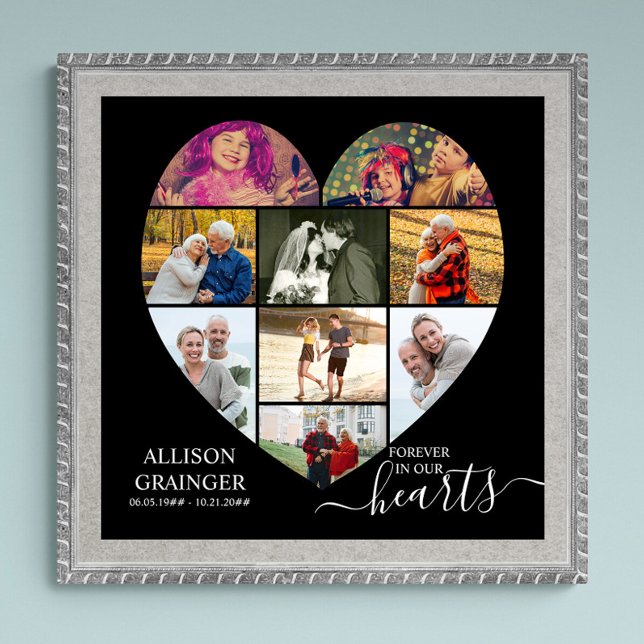 Forever in our Hearts Heart Shaped 9 Photo Collage Poster (Funeral memorial poster to order professionally printed or as a printable digital download)