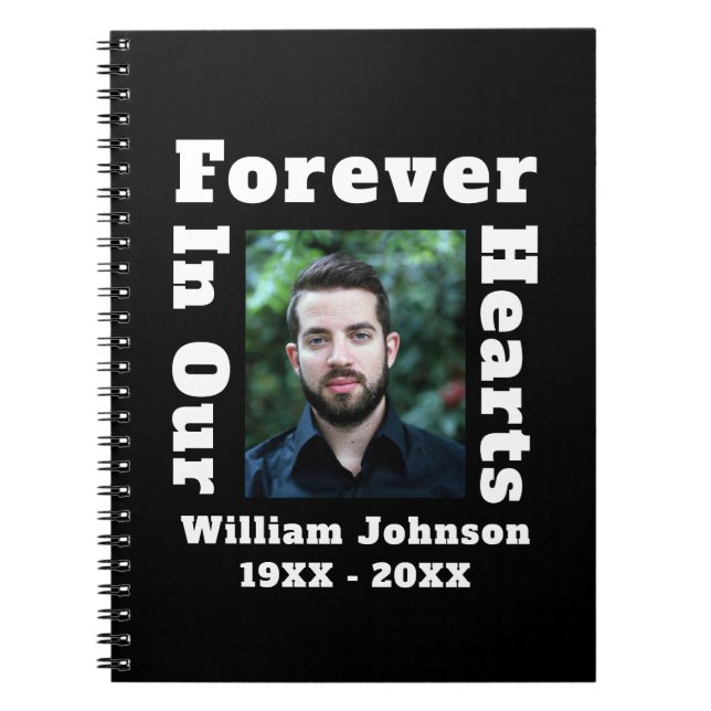 Forever In Our Hearts In Loving Memory Photo Grief Notebook (Front)