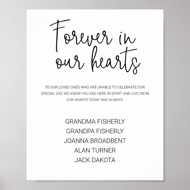  Forever In Our Hearts List Names Memorial Wedding Poster (Front)