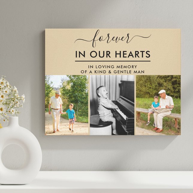 Forever in our Hearts Loving Memory 3 Photo Beige Canvas Print (Creator Uploaded)