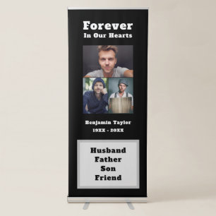 Forever In Our Hearts Memorial 3 Photo Collage Retractable Banner