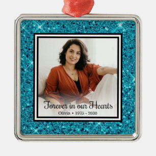 Forever In Our Hearts Memorial Aqua Glitter Metal Tree Decoration