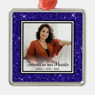 Forever In Our Hearts Memorial Blue Glitter Metal Tree Decoration